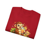 Cute Monkey & Puppy Orange Juice T-Shirt — Playful Tropical Animal Tee