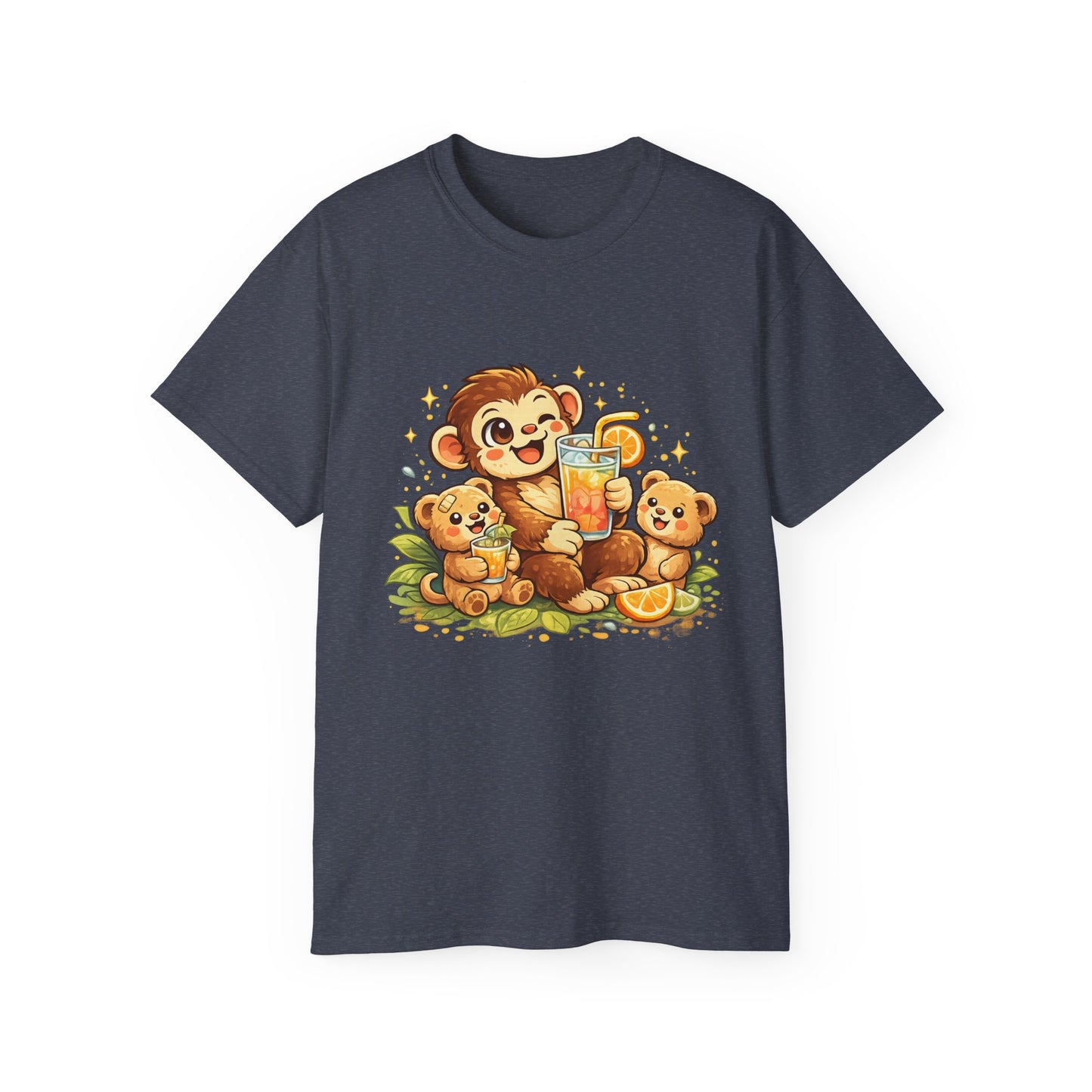 Cute Monkey Family Orange Juice T‑Shirt — Playful Tropical Kids Tee