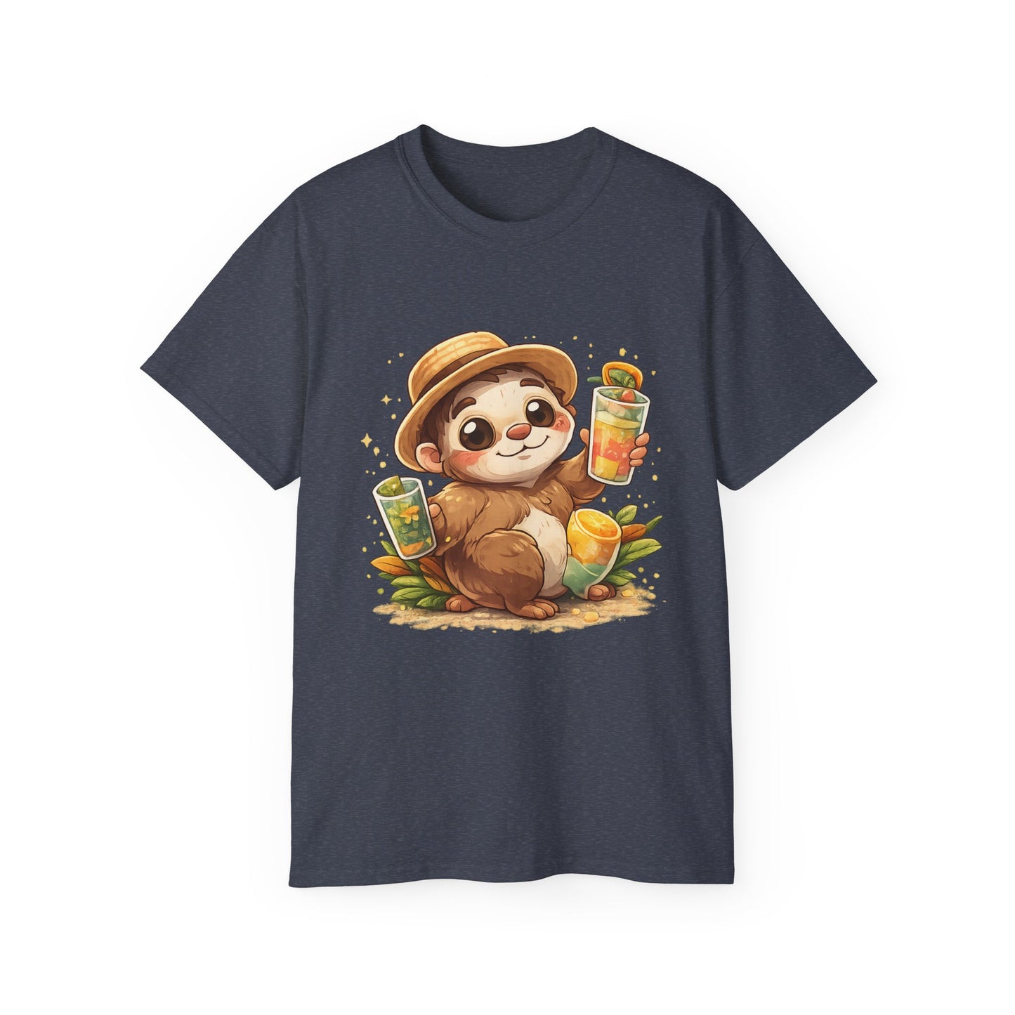 Cute Sloth Summer Tee — Sloth with Bubble Tea & Citrus Illustration Shirt
