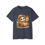 Cute Sloth Summer Tee — Sloth with Bubble Tea & Citrus Illustration Shirt