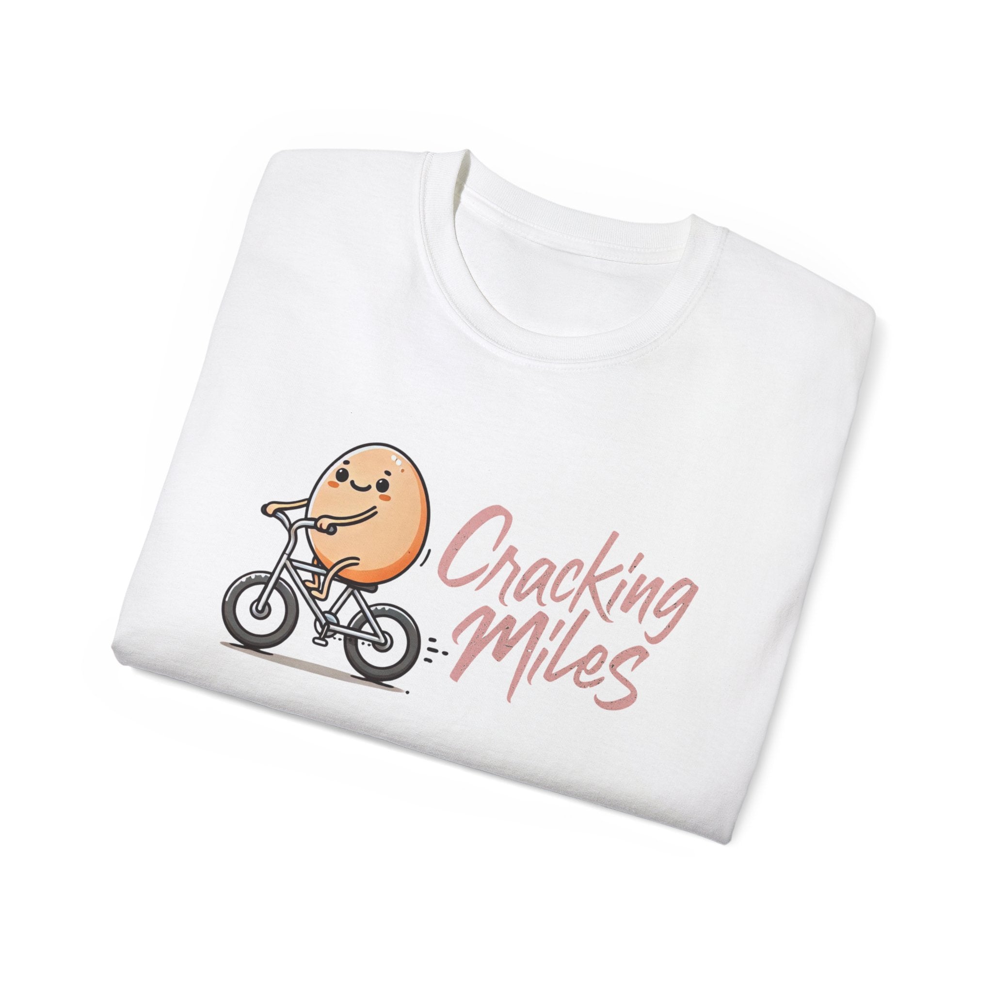 Cracking Miles Cycling T‑Shirt — Cute Egg Biker Tee