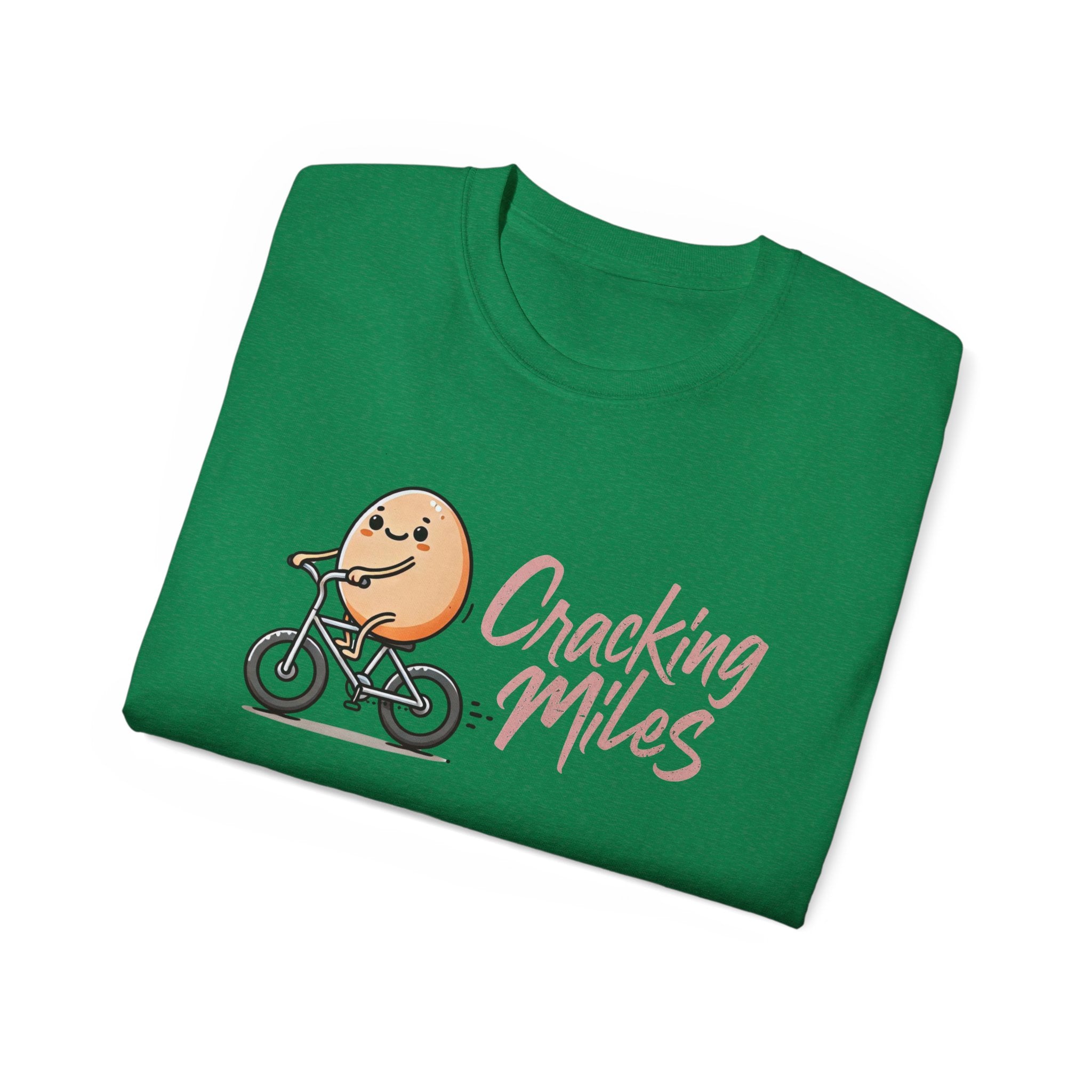 Cracking Miles Cycling T‑Shirt — Cute Egg Biker Tee