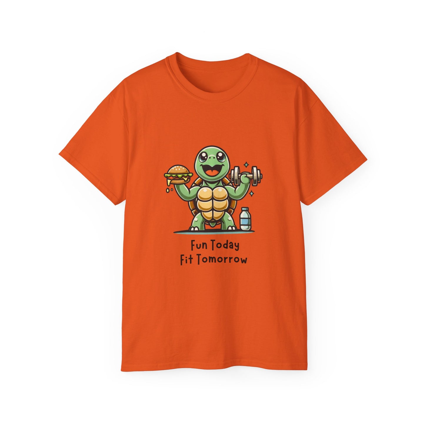 Turtle Fitness Tee — "Fun Today, Fit Tomorrow" Cute Workout Graphic Shirt