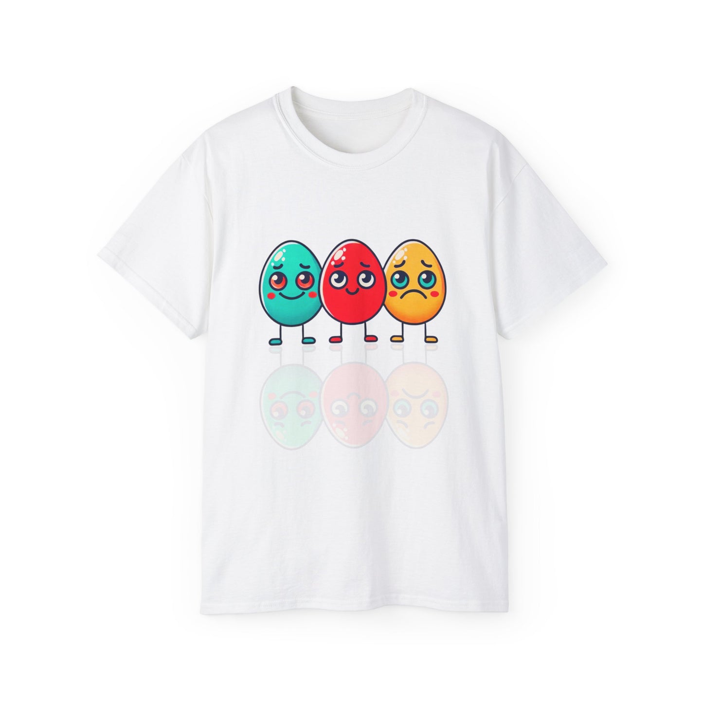 Cute Easter Egg Trio T‑Shirt — Colorful Cartoon Eggs Graphic Tee