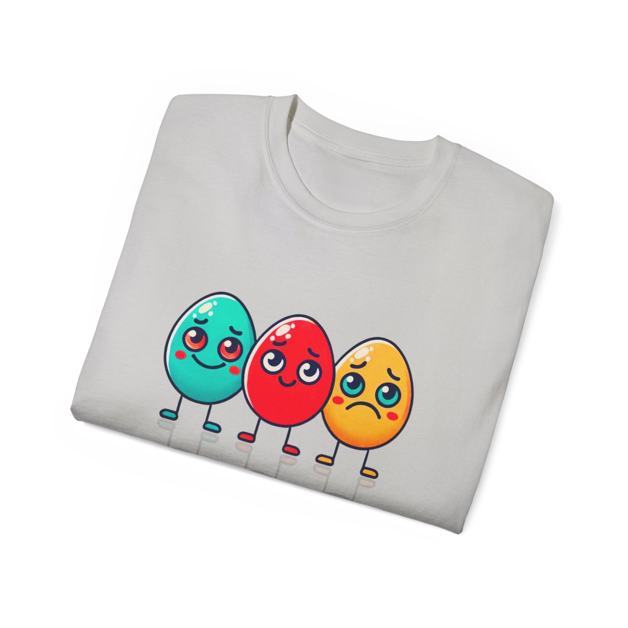 Cute Easter Egg Trio T‑Shirt — Colorful Cartoon Eggs Graphic Tee
