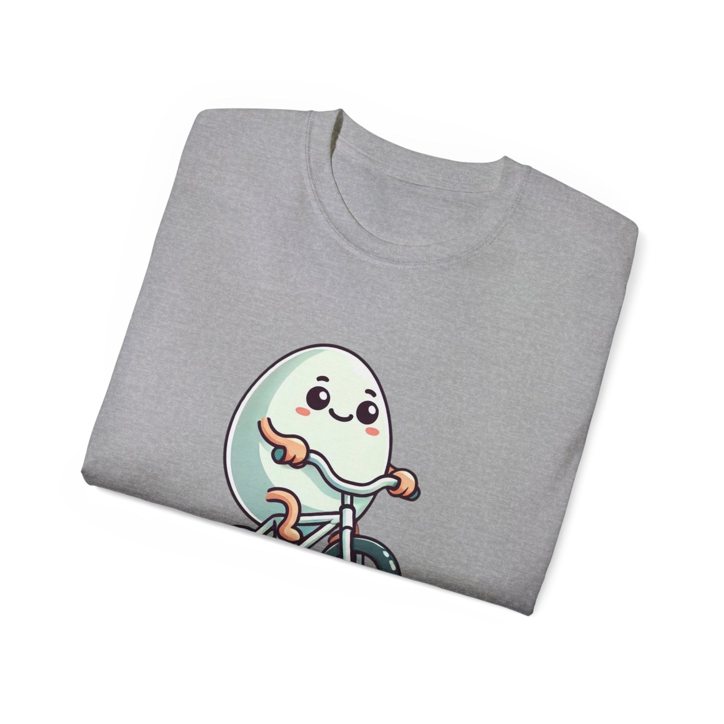Eggs-cuse Me! Cute Egg Riding Bike T-Shirt — Funny Bicycle Cartoon Tee