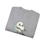 Eggs-cuse Me! Cute Egg Riding Bike T-Shirt — Funny Bicycle Cartoon Tee
