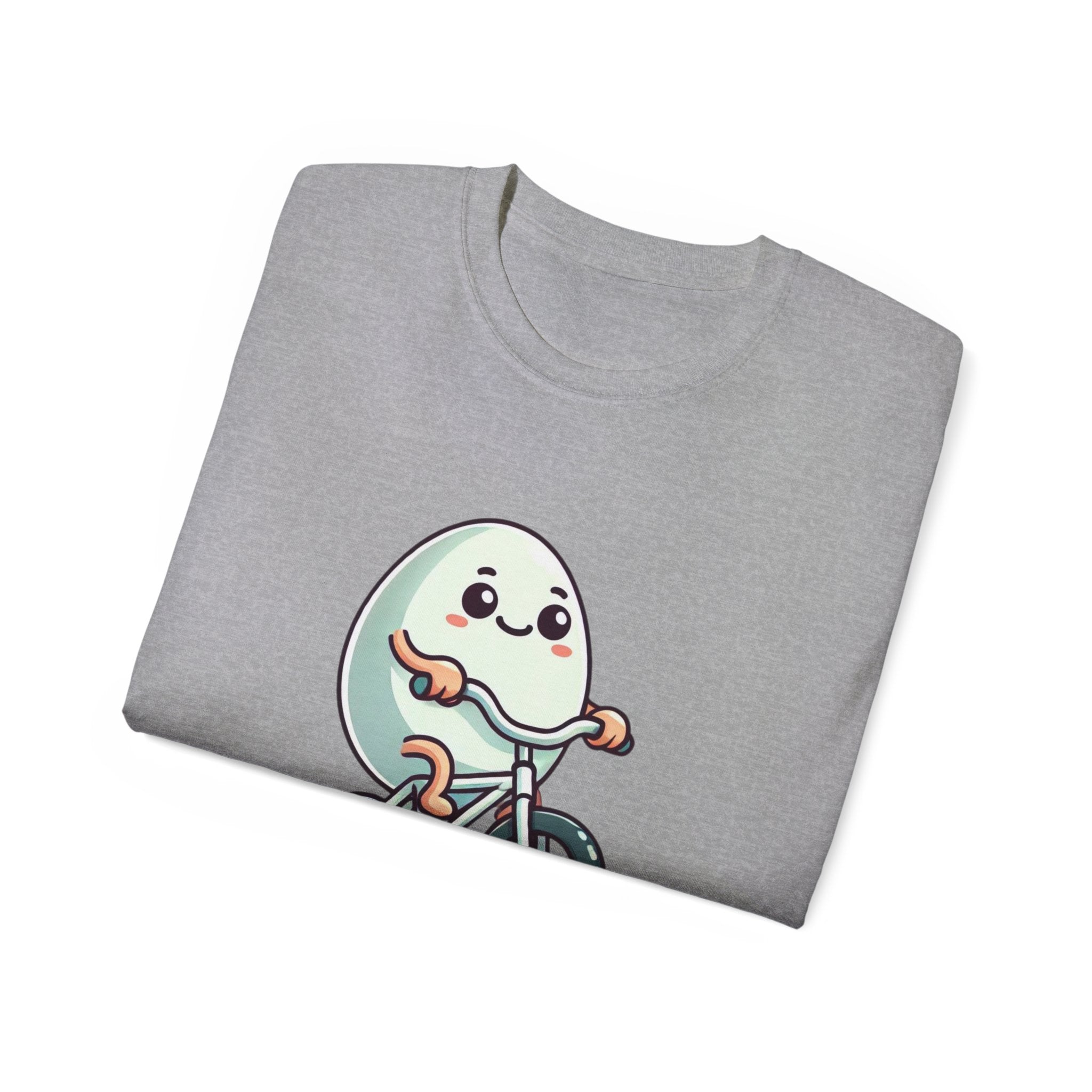 Eggs-cuse Me! Cute Egg Riding Bike T-Shirt — Funny Bicycle Cartoon Tee