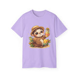 Cute Sloth Summer Tee — Sloth with Bubble Tea & Citrus Illustration Shirt