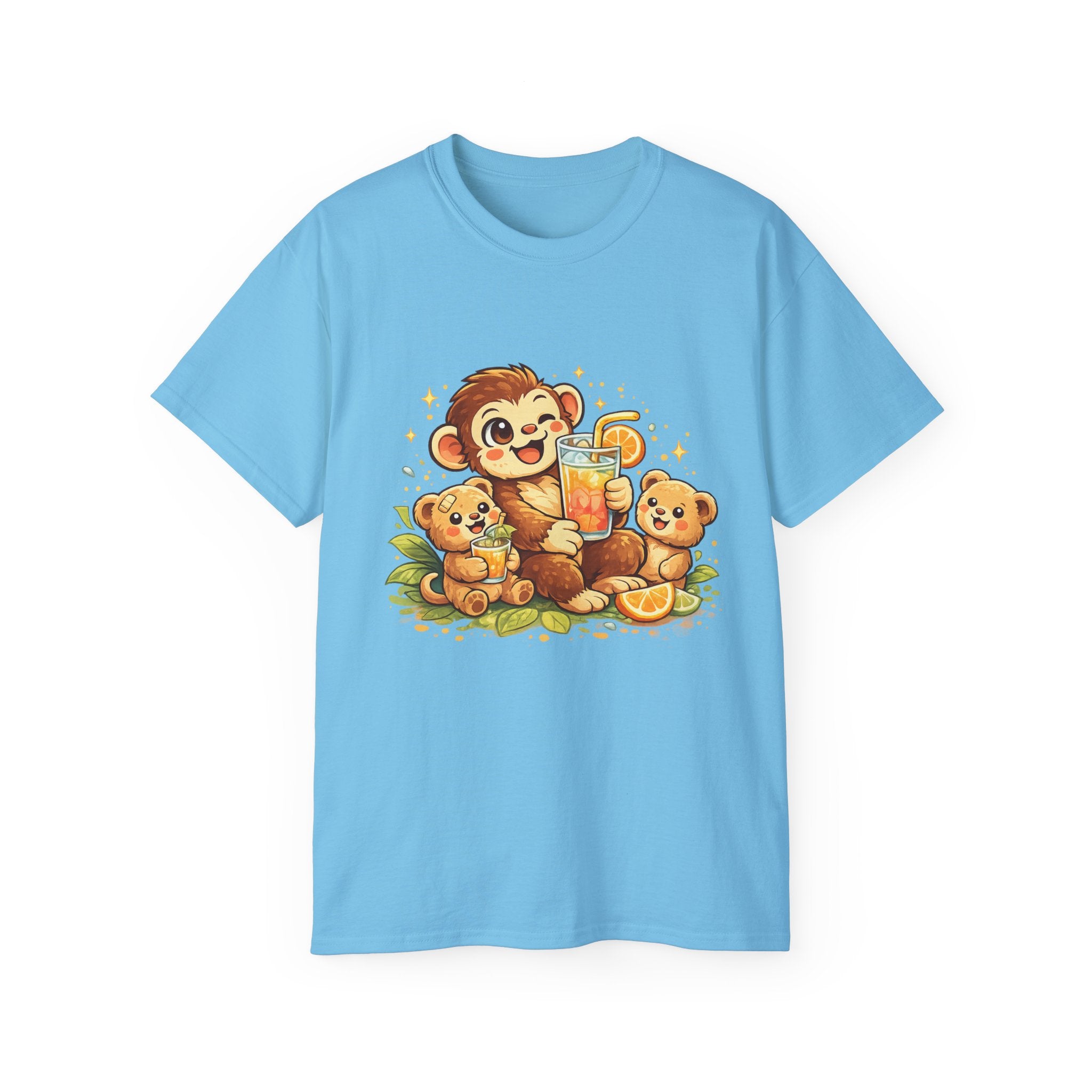 Cute Monkey Family Orange Juice T‑Shirt — Playful Tropical Kids Tee