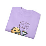Coffee Bean Cartoon Tee — "Heya!" Cute Morning Coffee T-Shirt