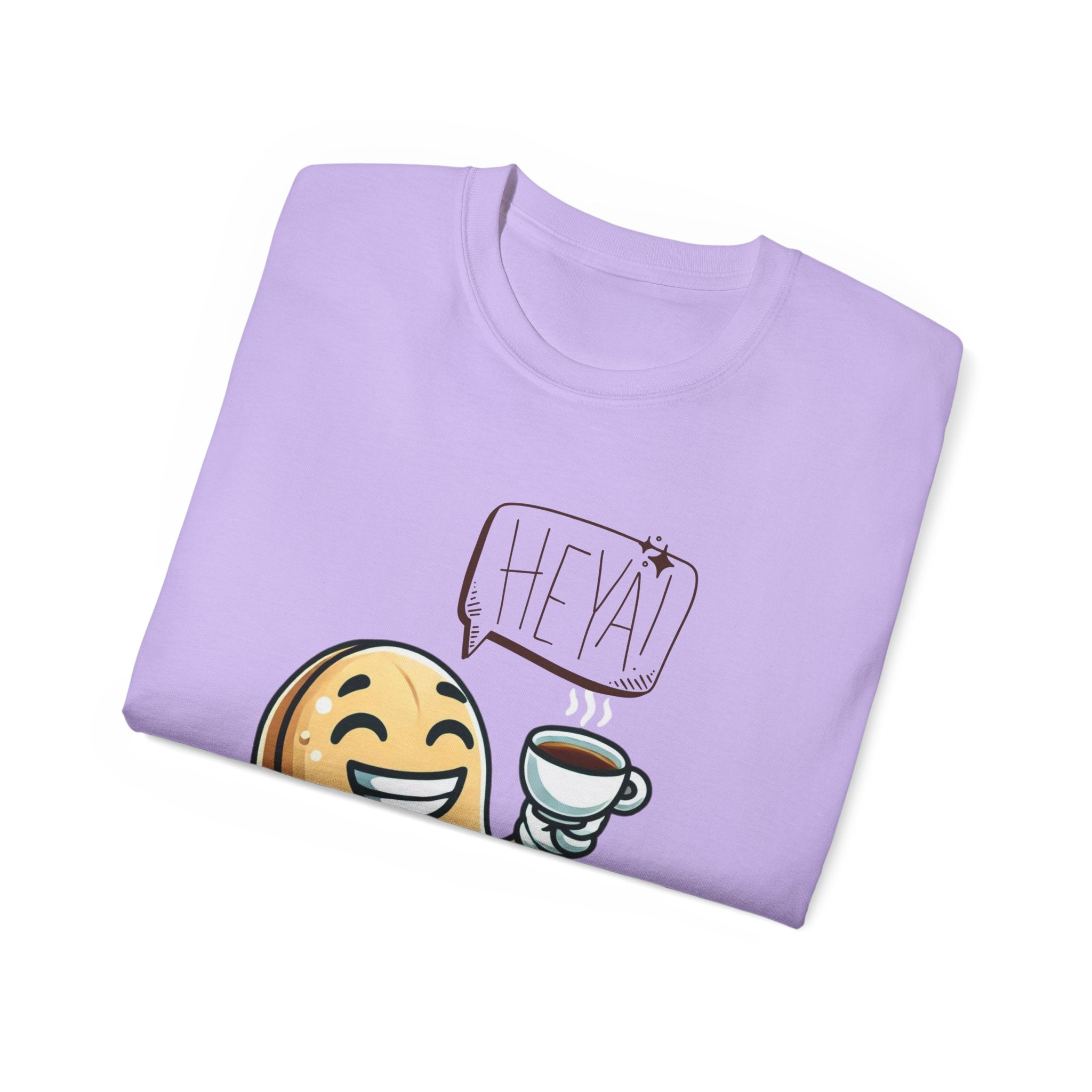 Coffee Bean Cartoon Tee — "Heya!" Cute Morning Coffee T-Shirt