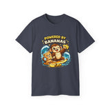 Powered by Bananas Tee — Cute Surfing Monkey & Teddy Graphic Shirt