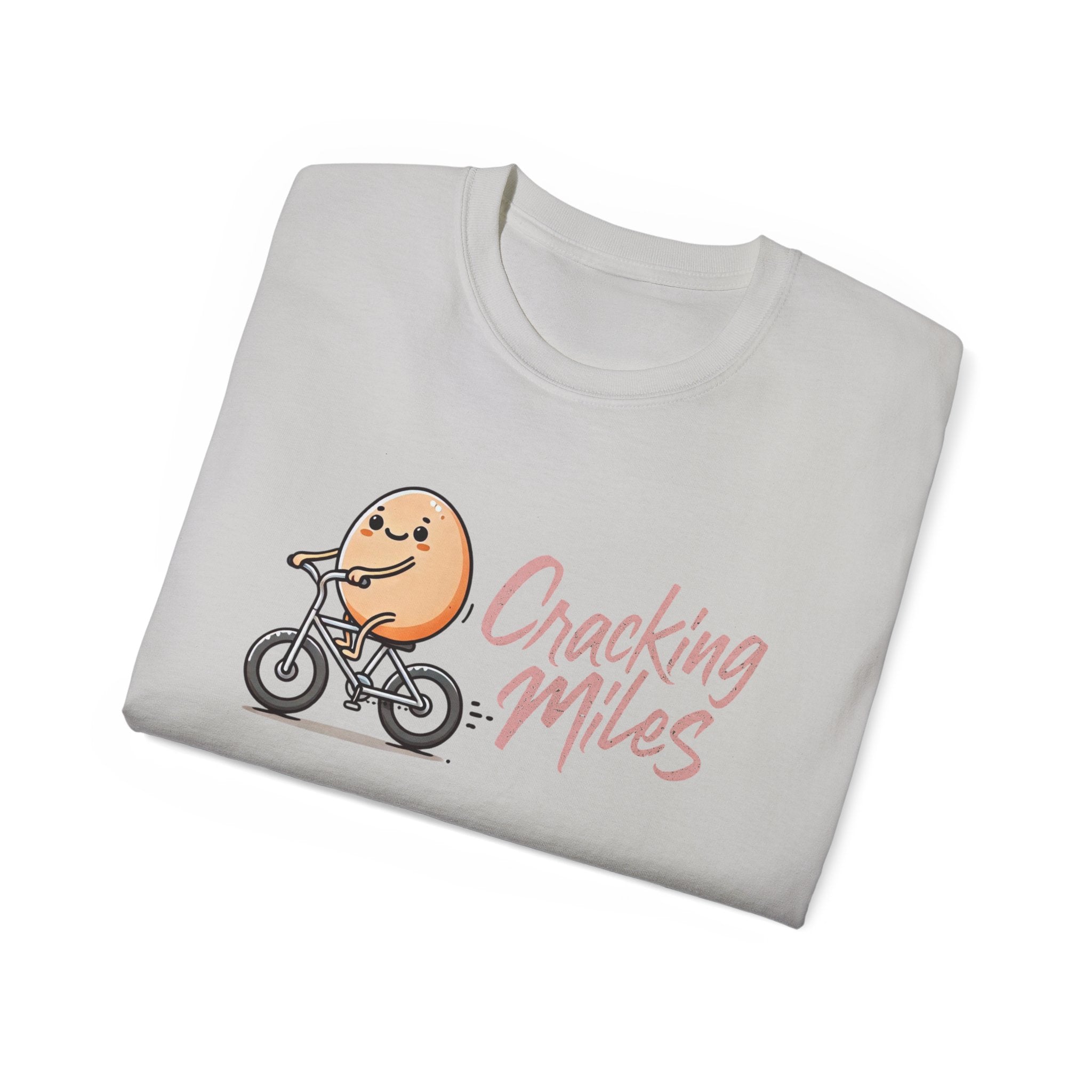 Cracking Miles Cycling T‑Shirt — Cute Egg Biker Tee