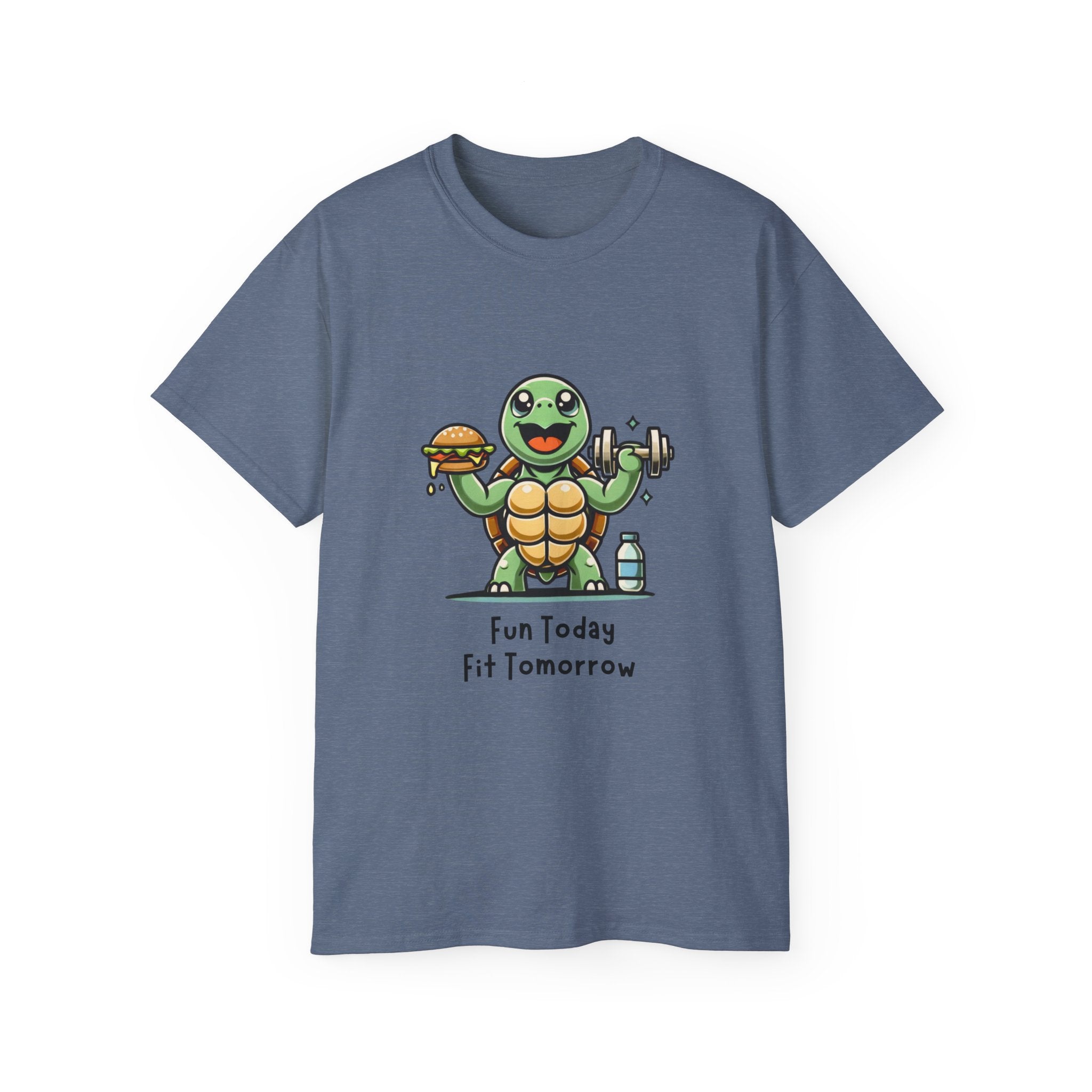 Turtle Fitness Tee — "Fun Today, Fit Tomorrow" Cute Workout Graphic Shirt