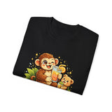 Cute Monkey & Puppy Orange Juice T-Shirt — Playful Tropical Animal Tee