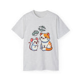 Cute Cat & Mouse Graphic Tee – 'Meow' Cartoon Pet Shirt