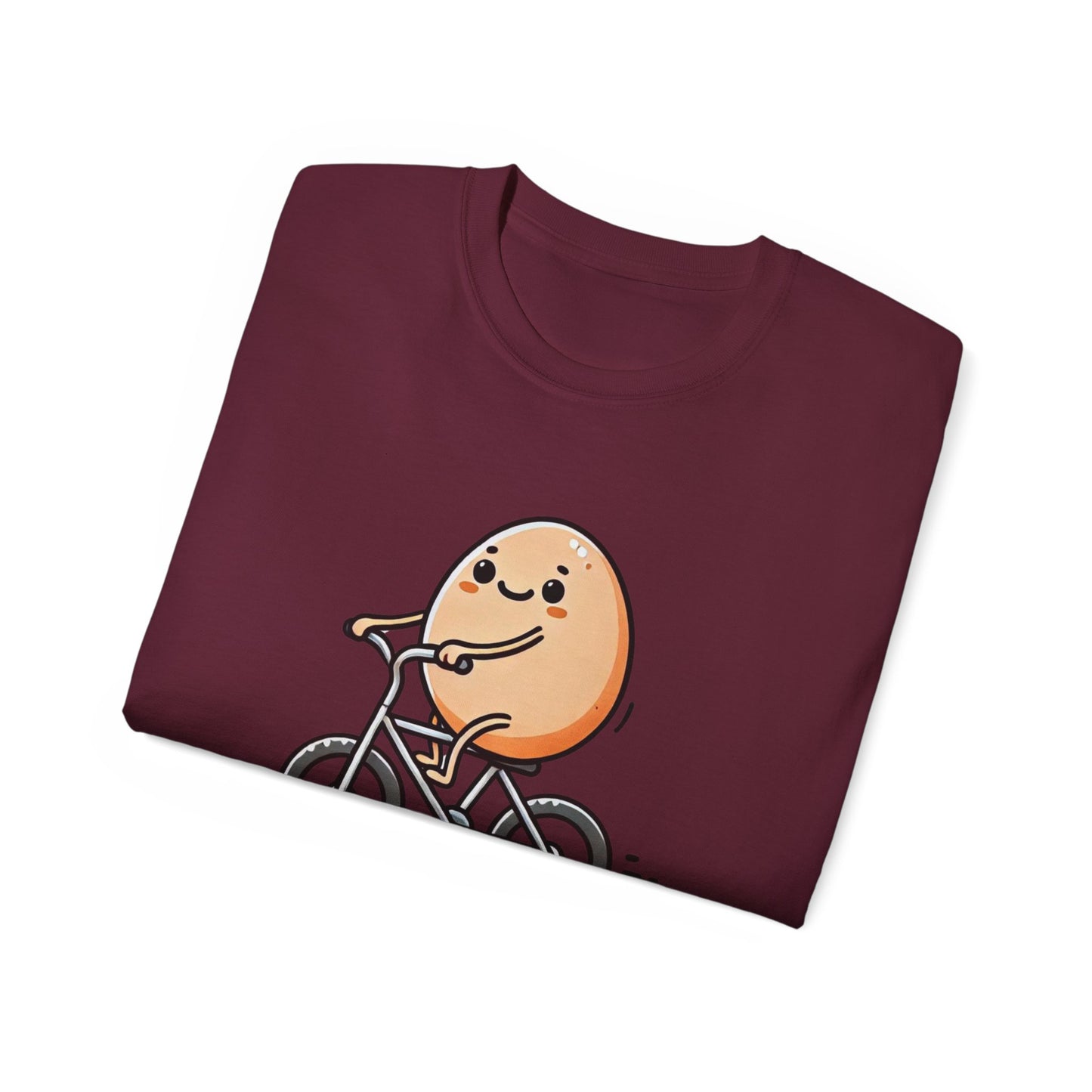 Cute Egg on Bike T-Shirt — “Eggs-tra Ordinary” Funny Cycling Tee