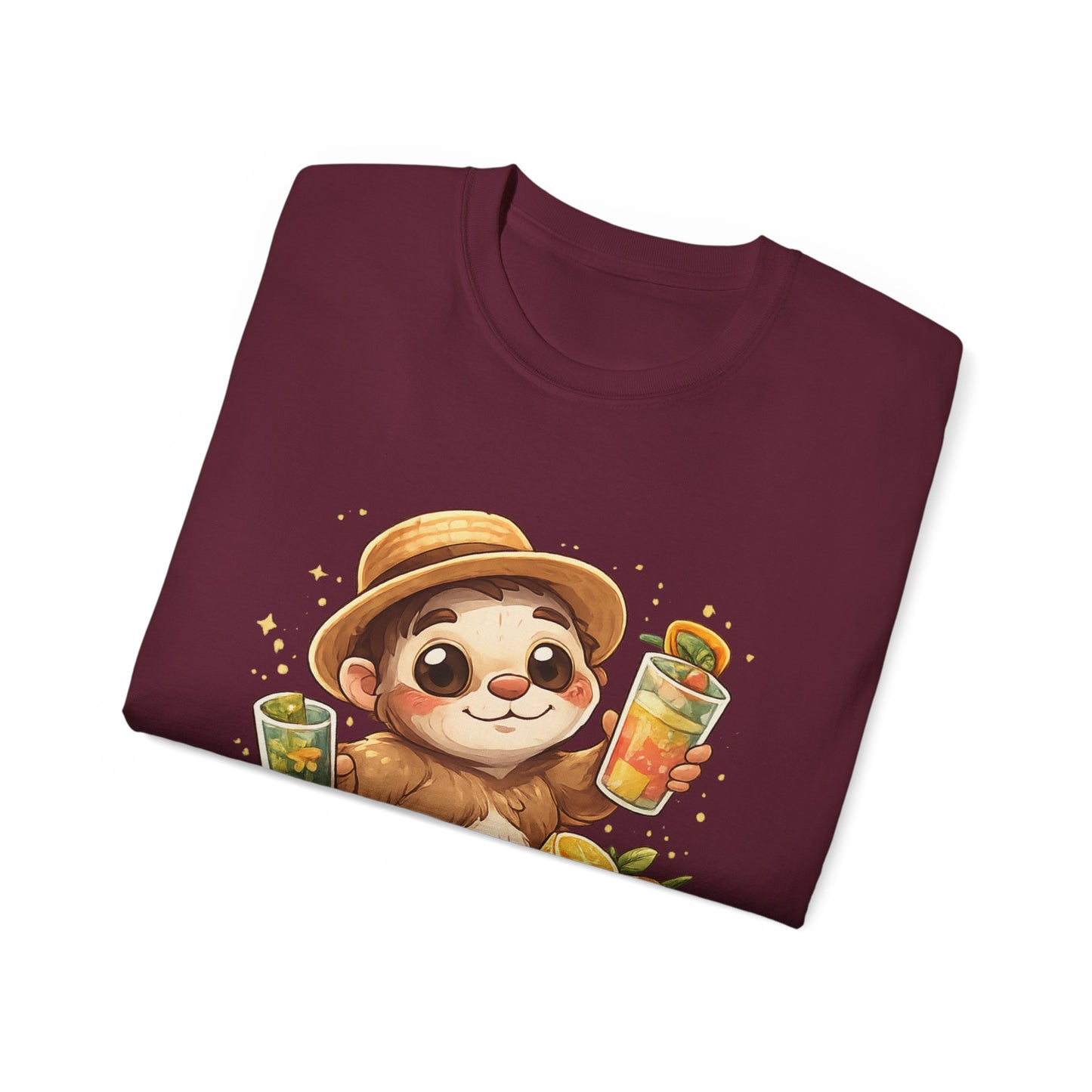 Cute Sloth Summer Tee — Sloth with Bubble Tea & Citrus Illustration Shirt