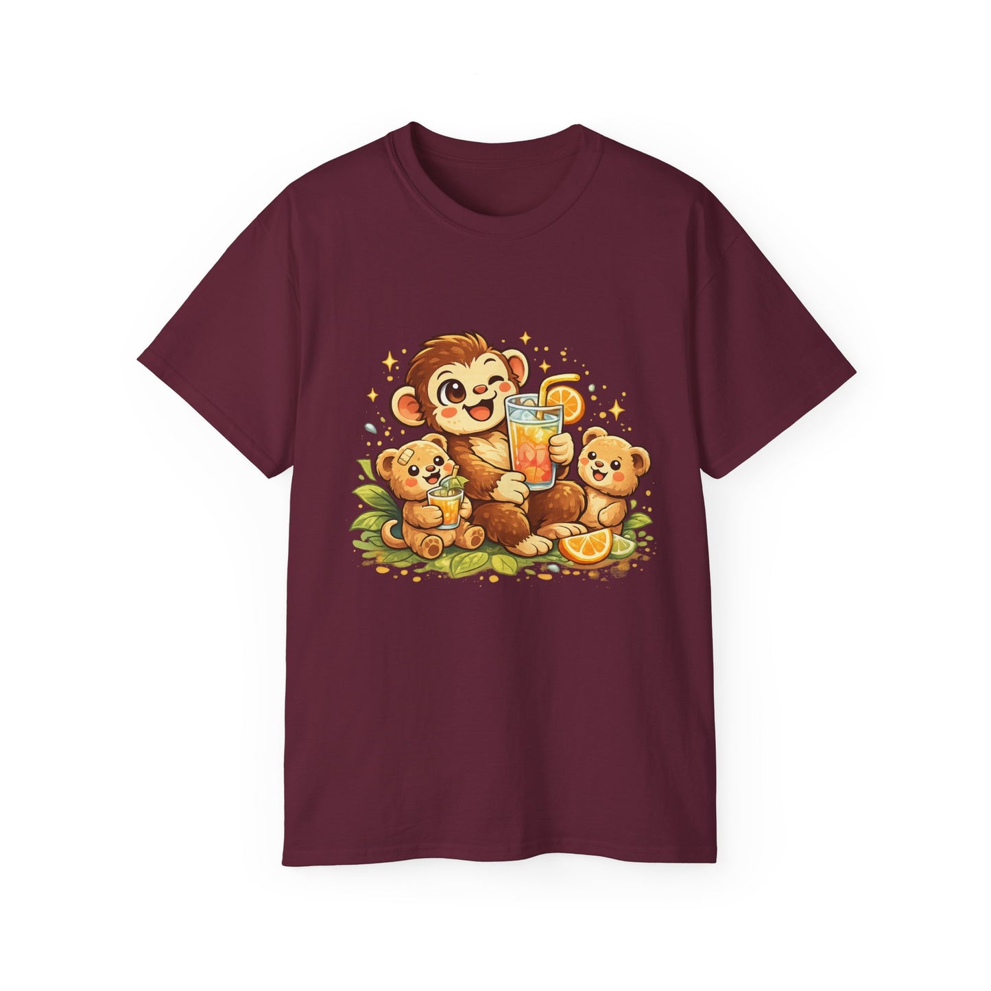 Cute Monkey Family Orange Juice T‑Shirt — Playful Tropical Kids Tee