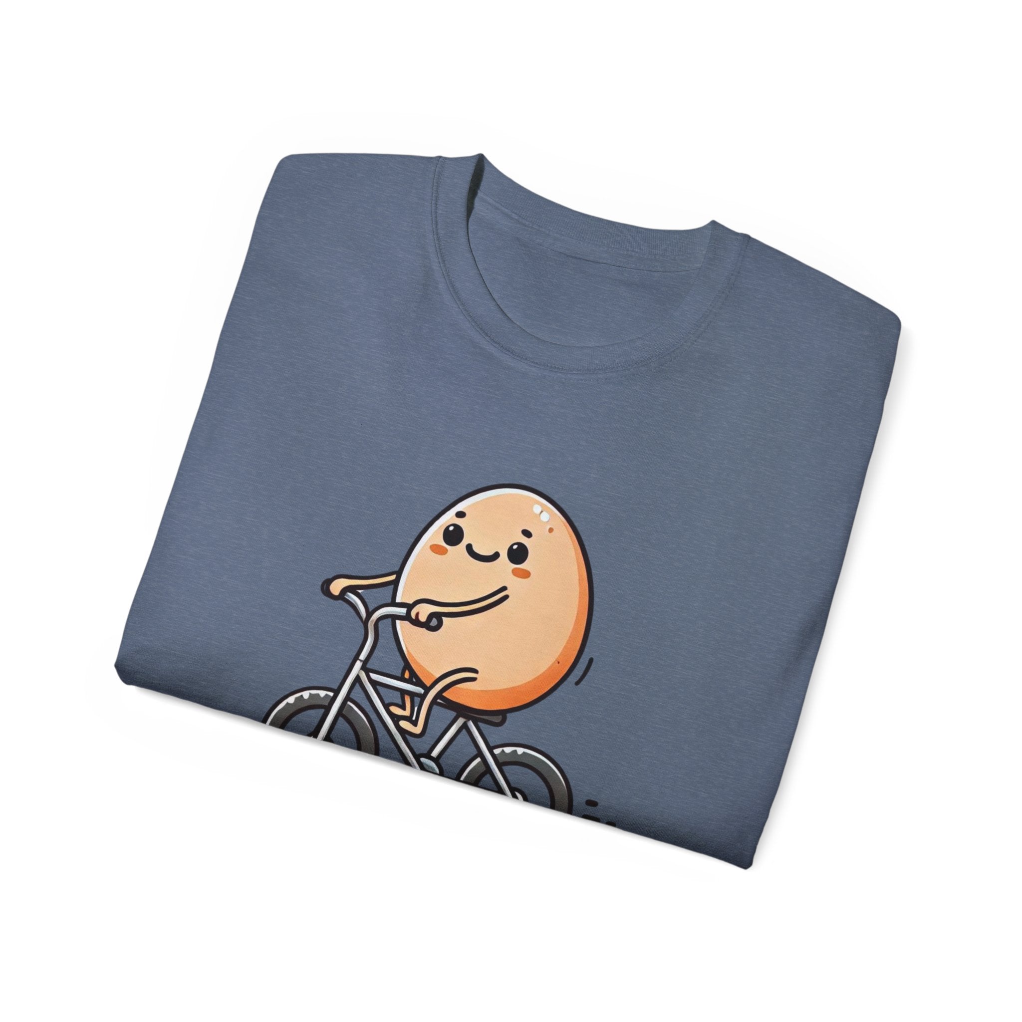 Cute Egg on Bike T-Shirt — “Eggs-tra Ordinary” Funny Cycling Tee