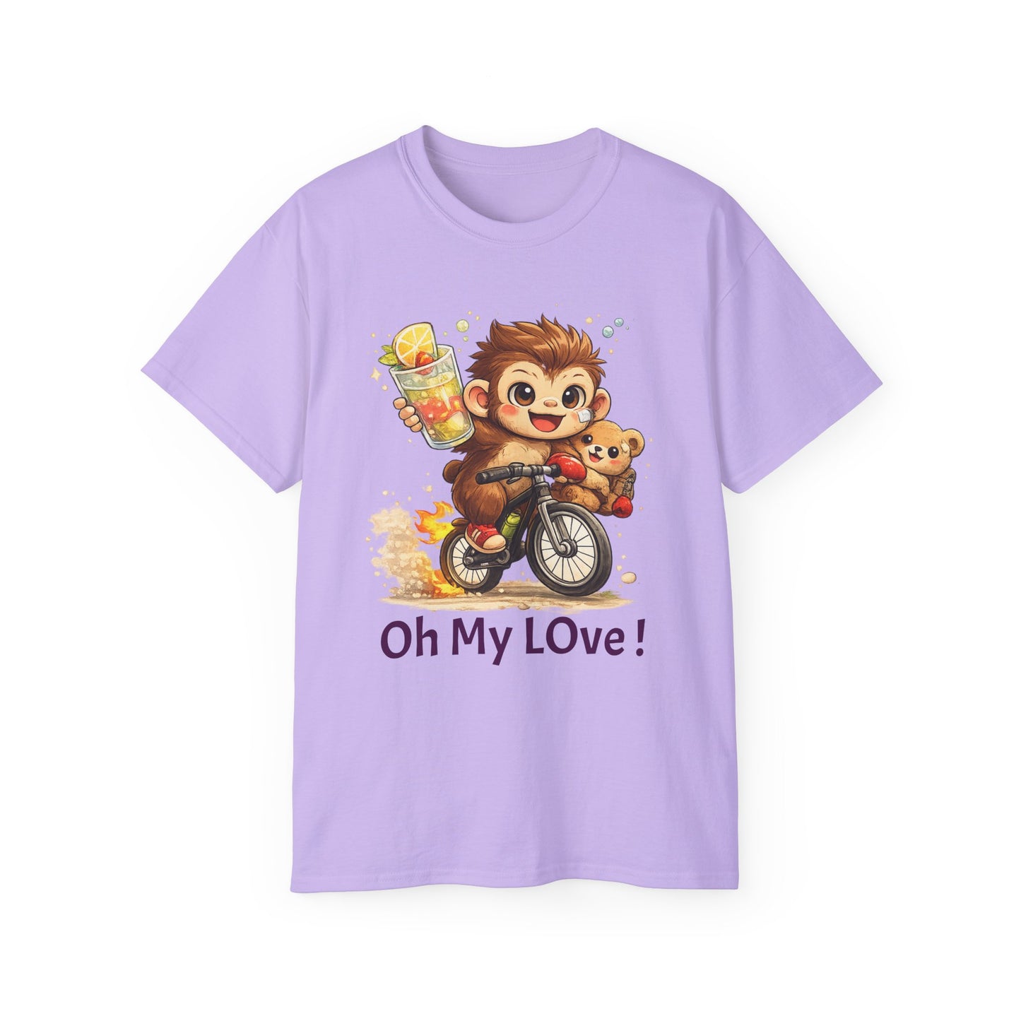 Cute Monkey on Bicycle T‑Shirt — "Oh My Love!" Graphic Tee