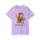 Cute Monkey on Bicycle T‑Shirt — "Oh My Love!" Graphic Tee