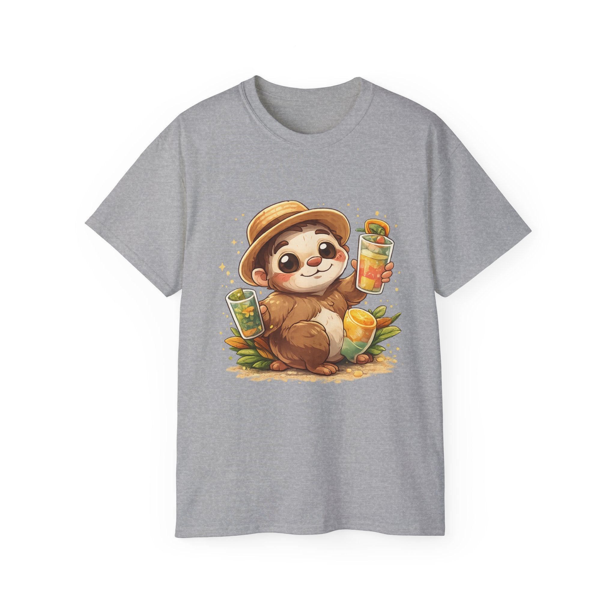 Cute Sloth Summer Tee — Sloth with Bubble Tea & Citrus Illustration Shirt