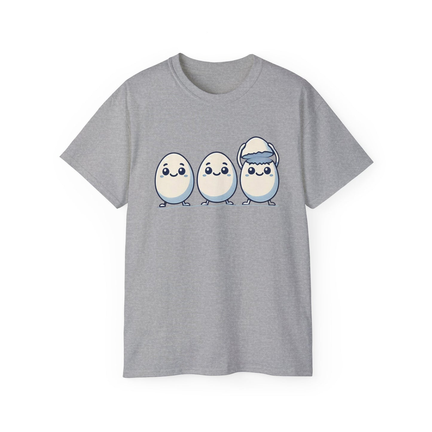 Cute Kawaii Egg Trio Graphic Tee — Adorable Chick Hatching T-Shirt