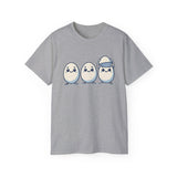 Cute Kawaii Egg Trio Graphic Tee — Adorable Chick Hatching T-Shirt