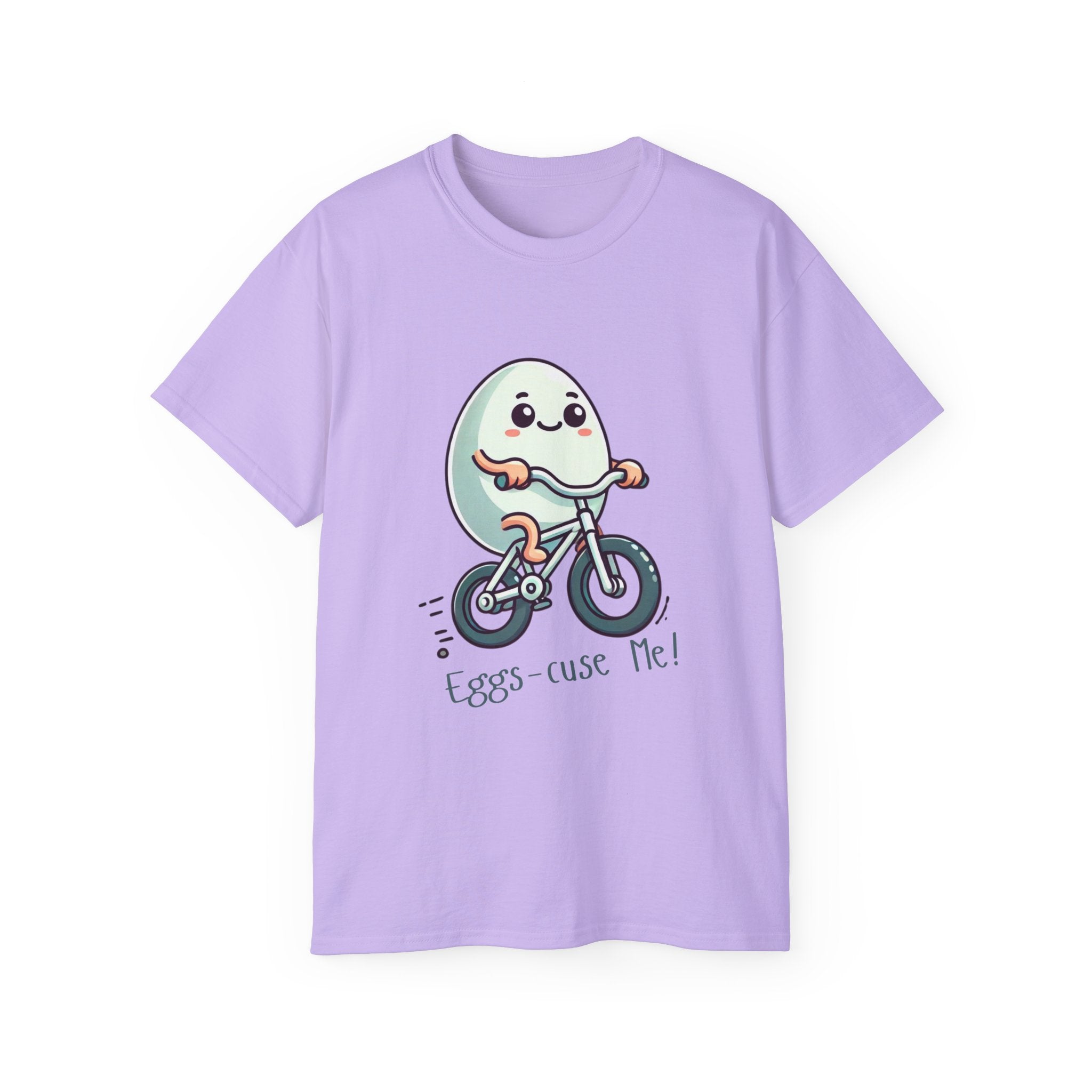 Eggs-cuse Me! Cute Egg Riding Bike T-Shirt — Funny Bicycle Cartoon Tee