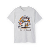 Life Is Good Monkey T‑Shirt — Cute Cartoon Monkey Drinking Juice Tee