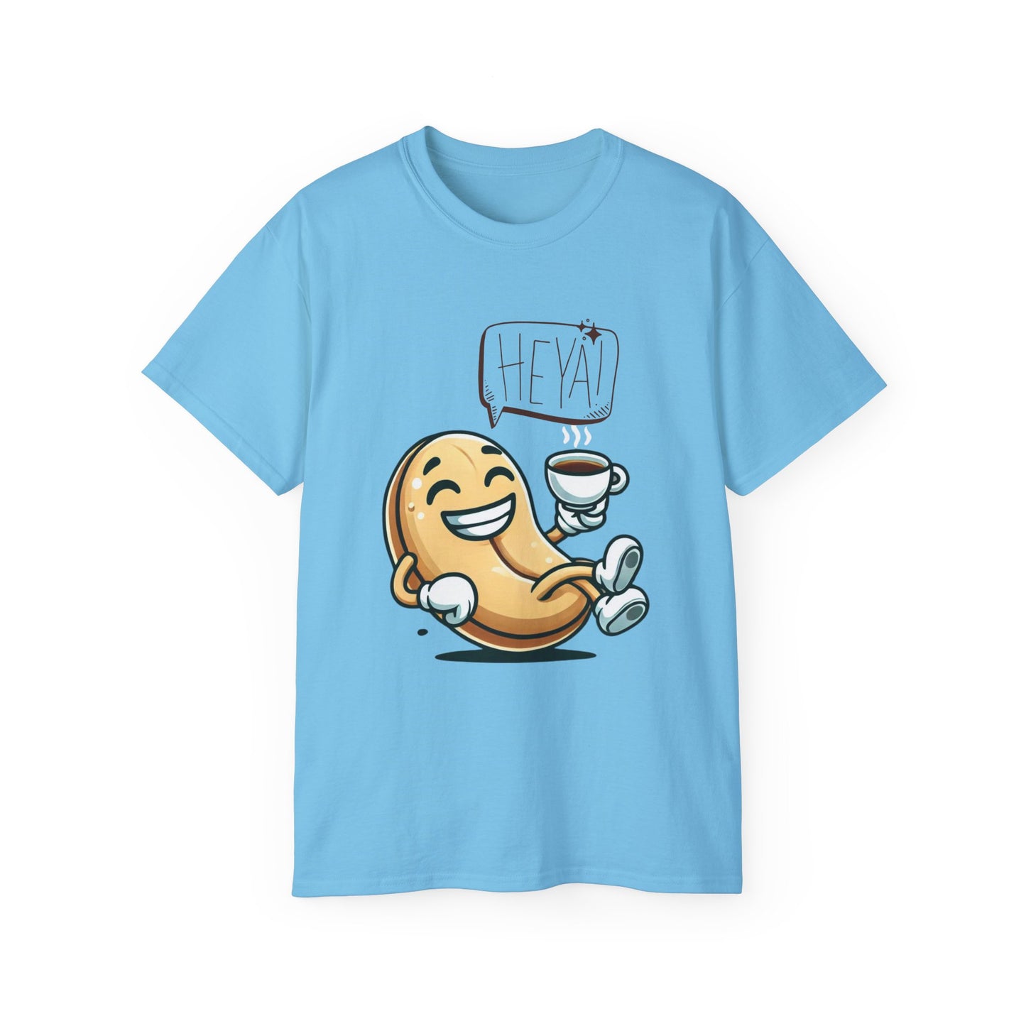 Coffee Bean Cartoon Tee — "Heya!" Cute Morning Coffee T-Shirt