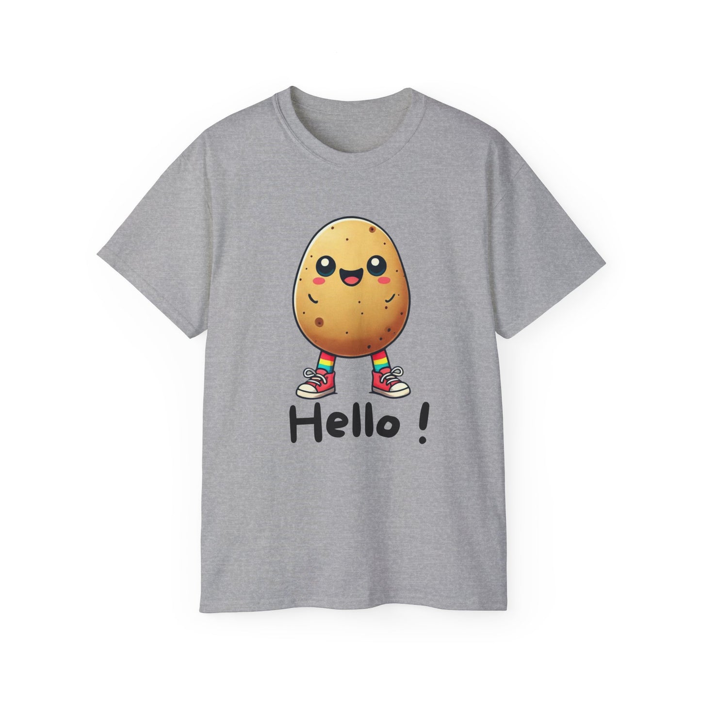 Potato Character T‑Shirt — Cute Kawaii 'Hello!' Tee