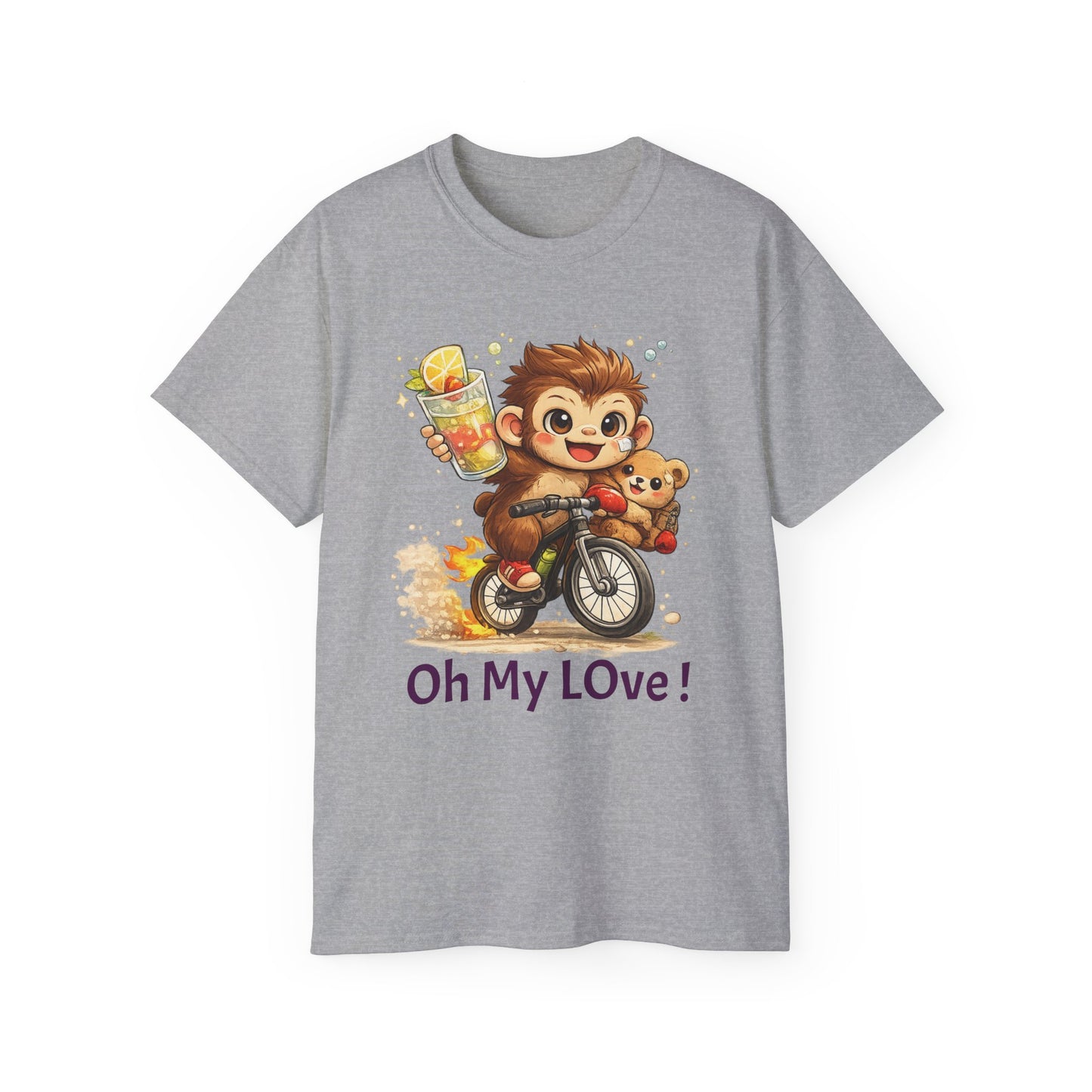 Cute Monkey on Bicycle T‑Shirt — "Oh My Love!" Graphic Tee