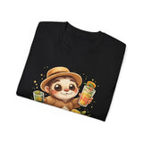 Cute Sloth Summer Tee — Sloth with Bubble Tea & Citrus Illustration Shirt