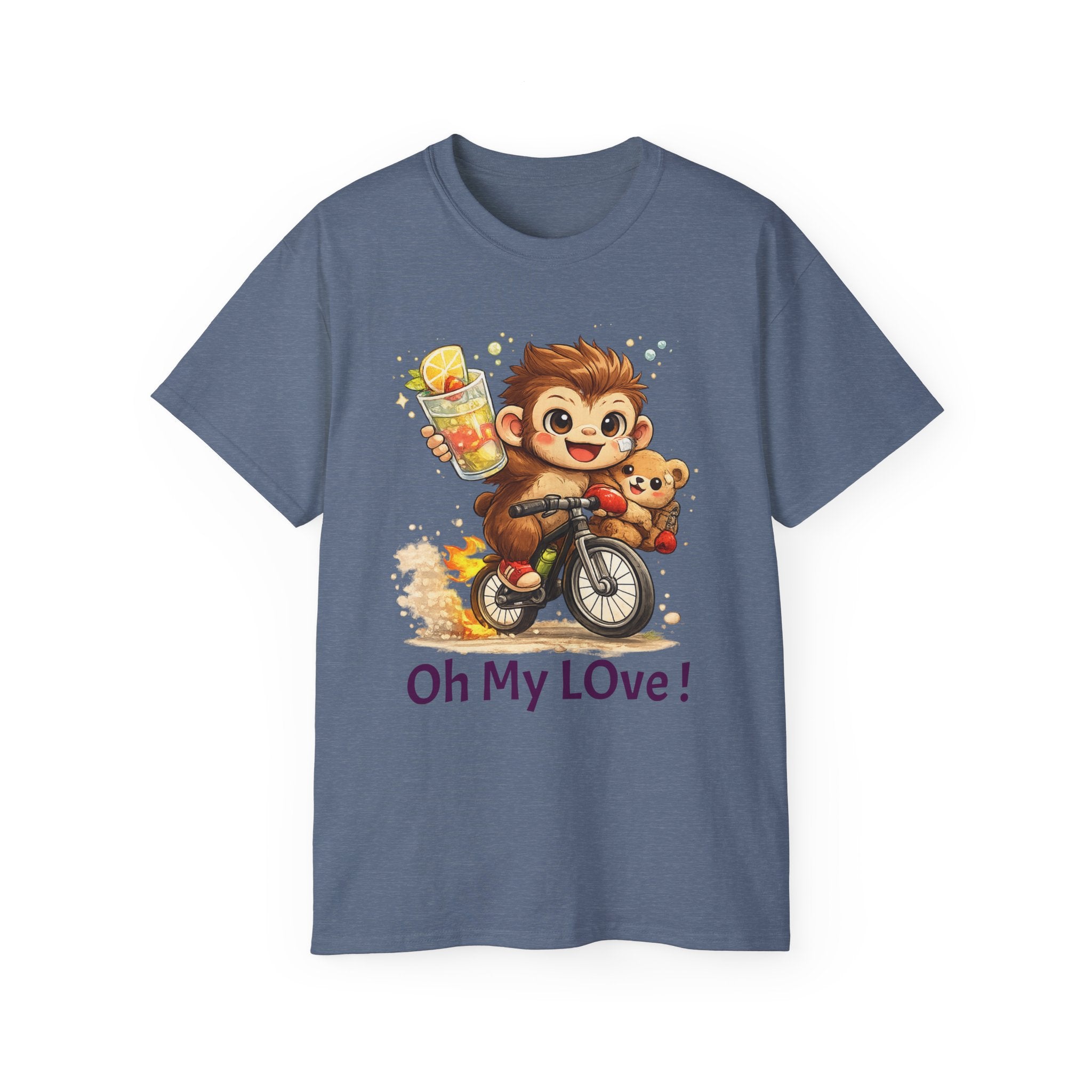 Cute Monkey on Bicycle T‑Shirt — "Oh My Love!" Graphic Tee