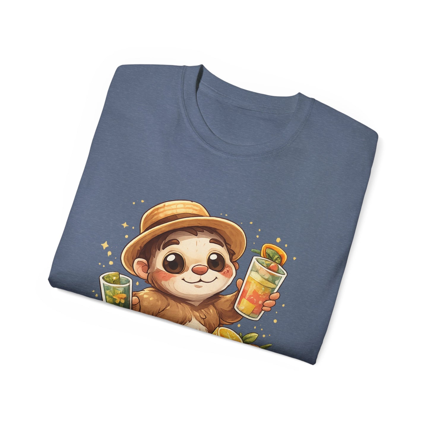 Cute Sloth Summer Tee — Sloth with Bubble Tea & Citrus Illustration Shirt
