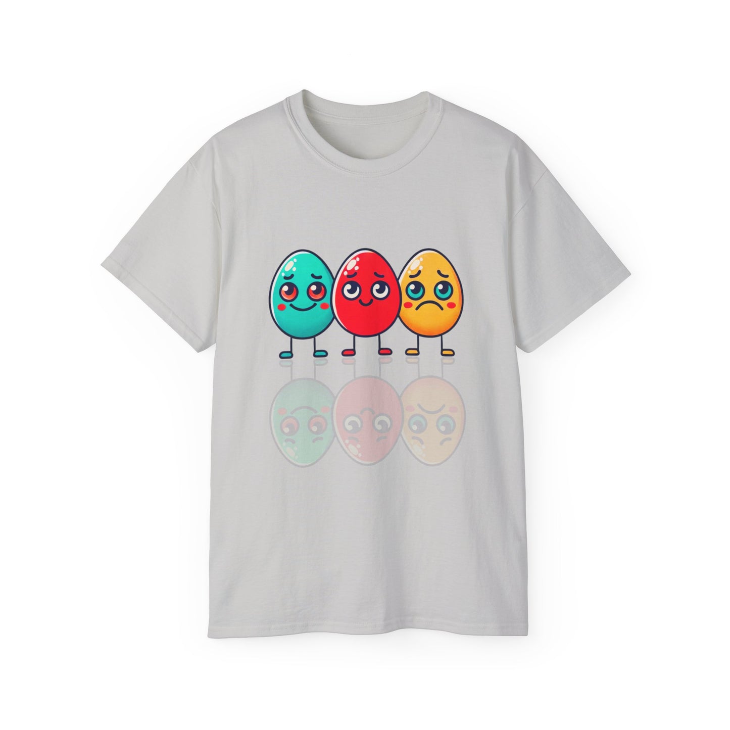 Cute Easter Egg Trio T‑Shirt — Colorful Cartoon Eggs Graphic Tee