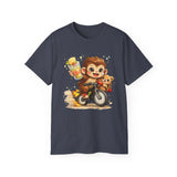 Cute Hedgehog Riding Bike T‑Shirt — Adorable Cartoon Animal Tee (With Teddy)
