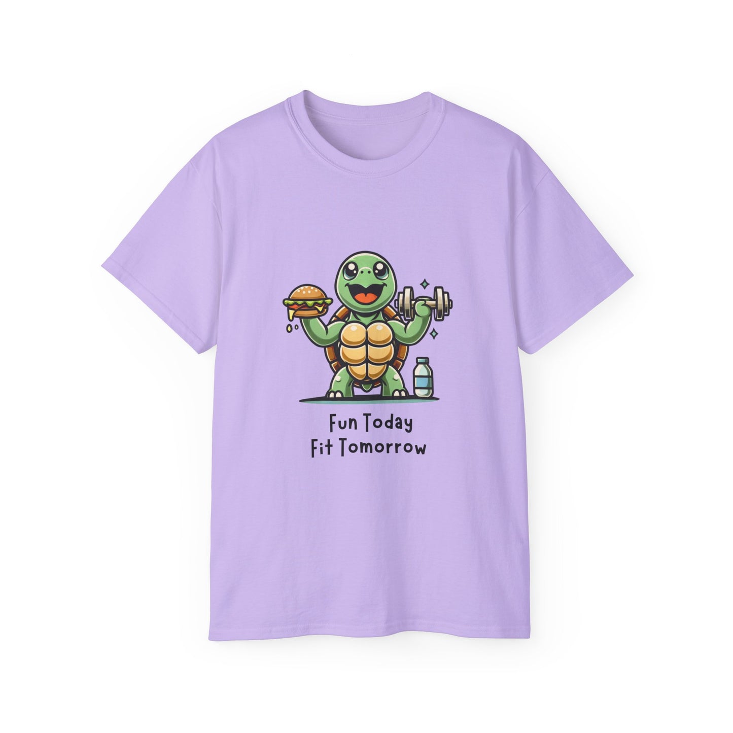 Turtle Fitness Tee — "Fun Today, Fit Tomorrow" Cute Workout Graphic Shirt