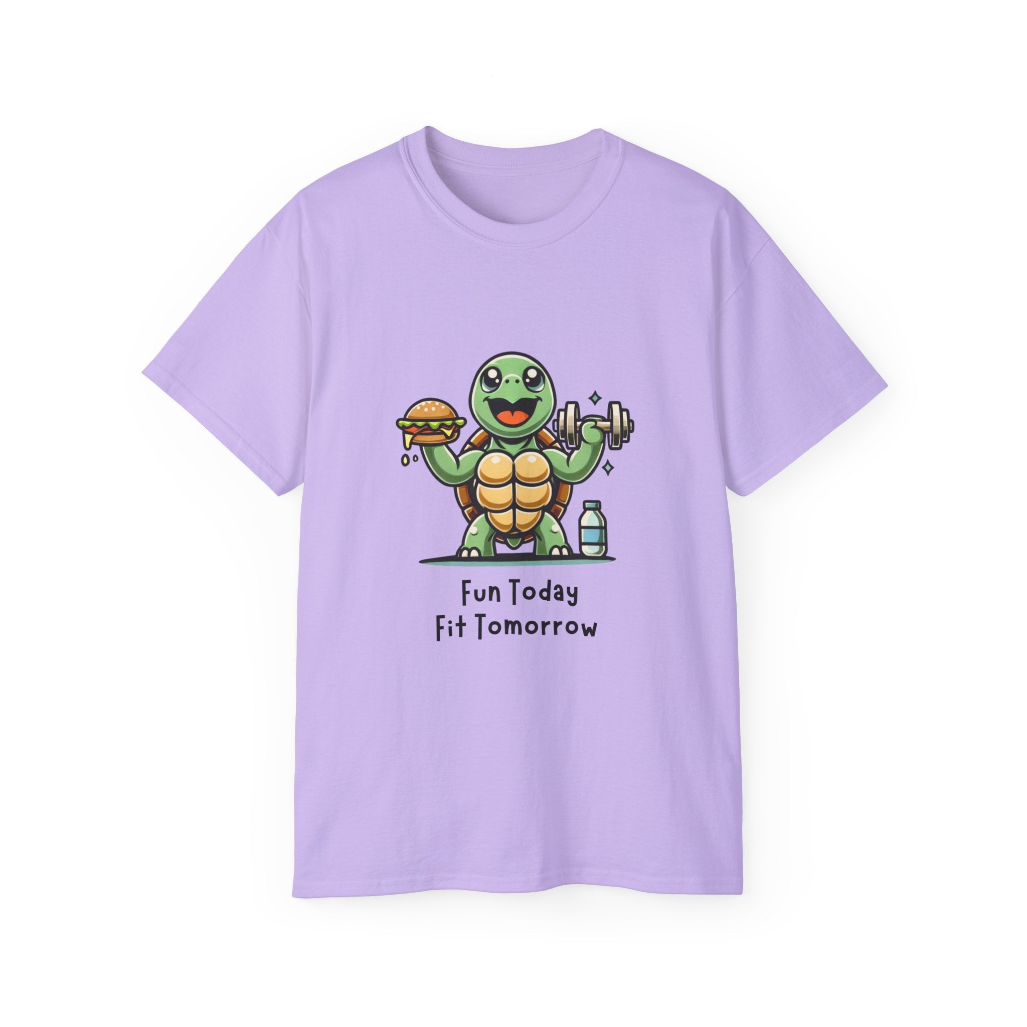 Turtle Fitness Tee — "Fun Today, Fit Tomorrow" Cute Workout Graphic Shirt