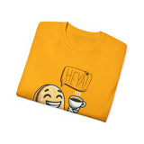 Coffee Bean Cartoon Tee — "Heya!" Cute Morning Coffee T-Shirt