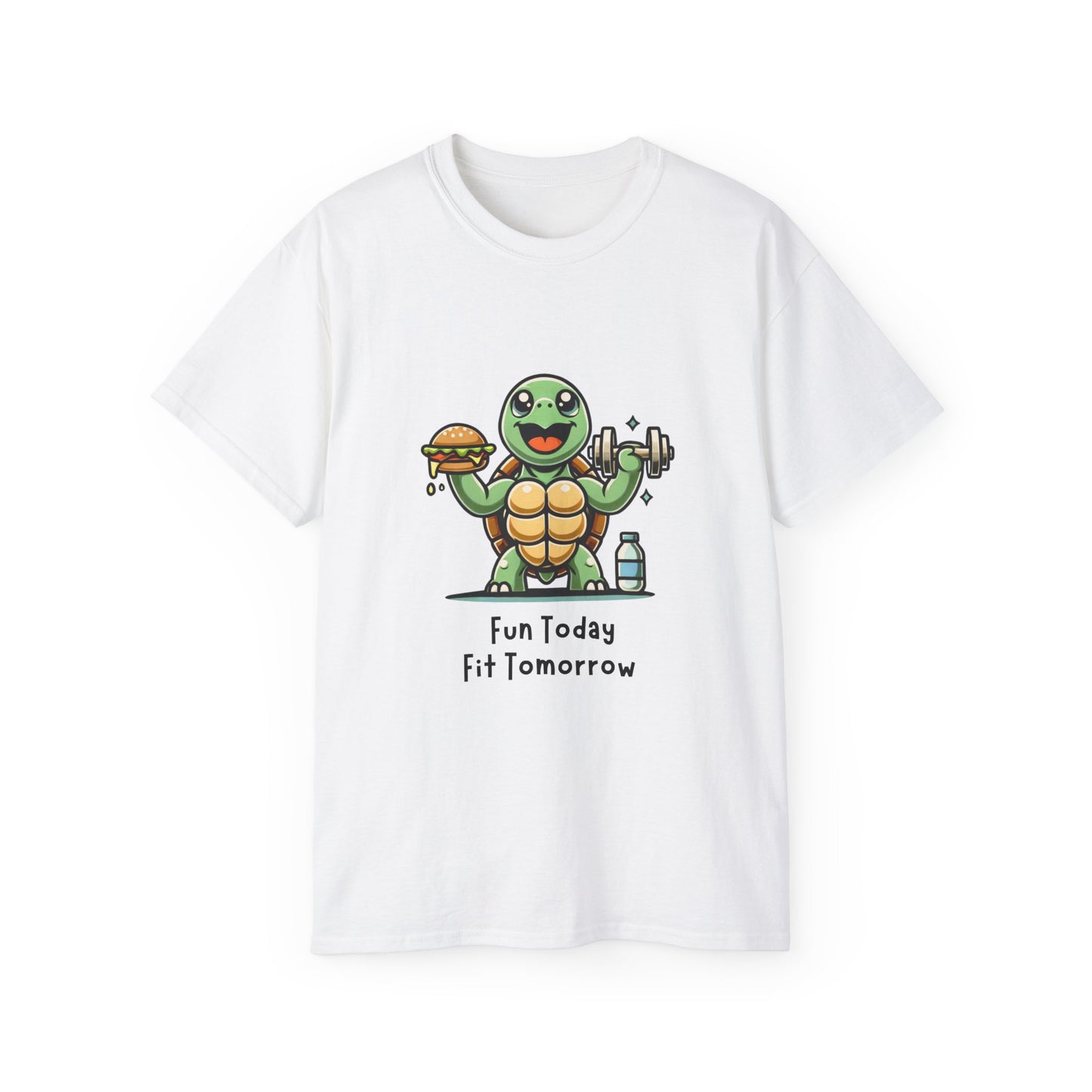Turtle Fitness Tee — "Fun Today, Fit Tomorrow" Cute Workout Graphic Shirt