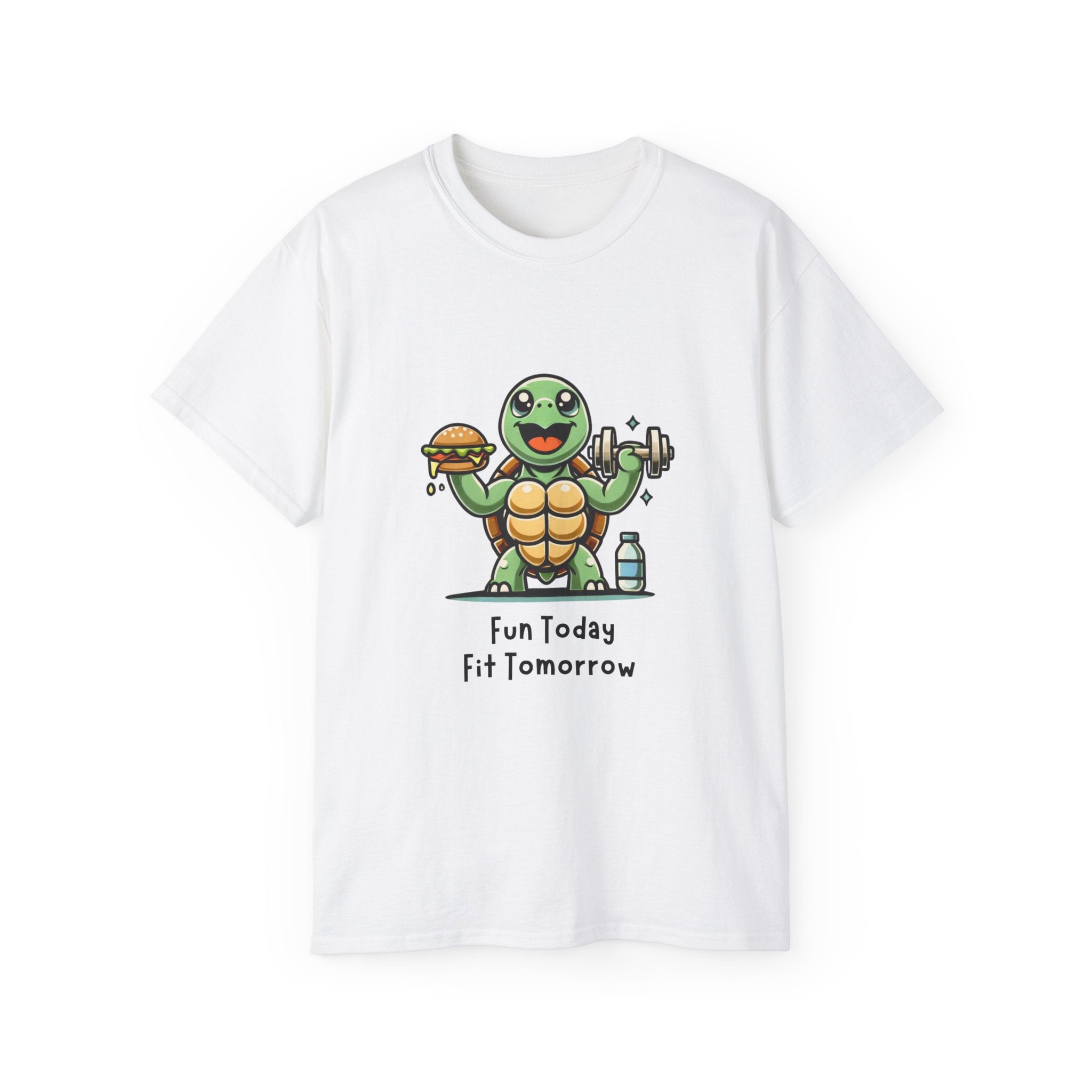 Turtle Fitness Tee — "Fun Today, Fit Tomorrow" Cute Workout Graphic Shirt