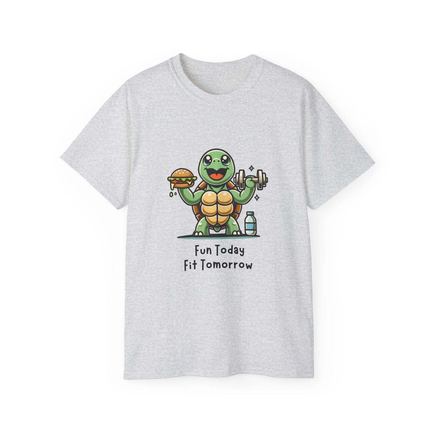 Turtle Fitness Tee — "Fun Today, Fit Tomorrow" Cute Workout Graphic Shirt