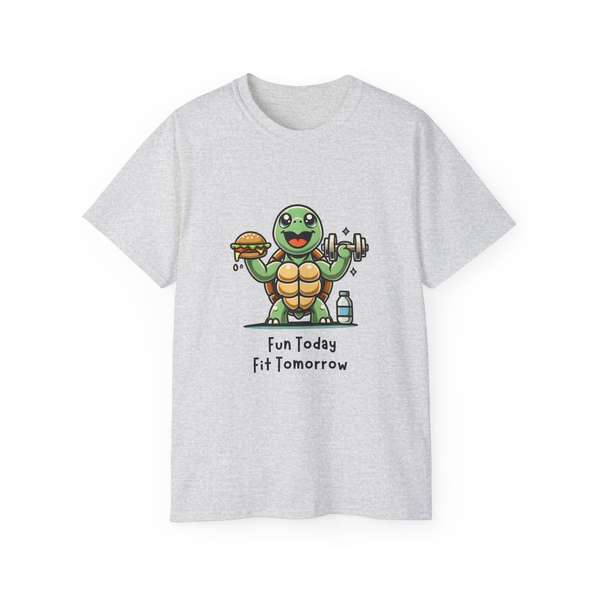 Turtle Fitness Tee — "Fun Today, Fit Tomorrow" Cute Workout Graphic Shirt