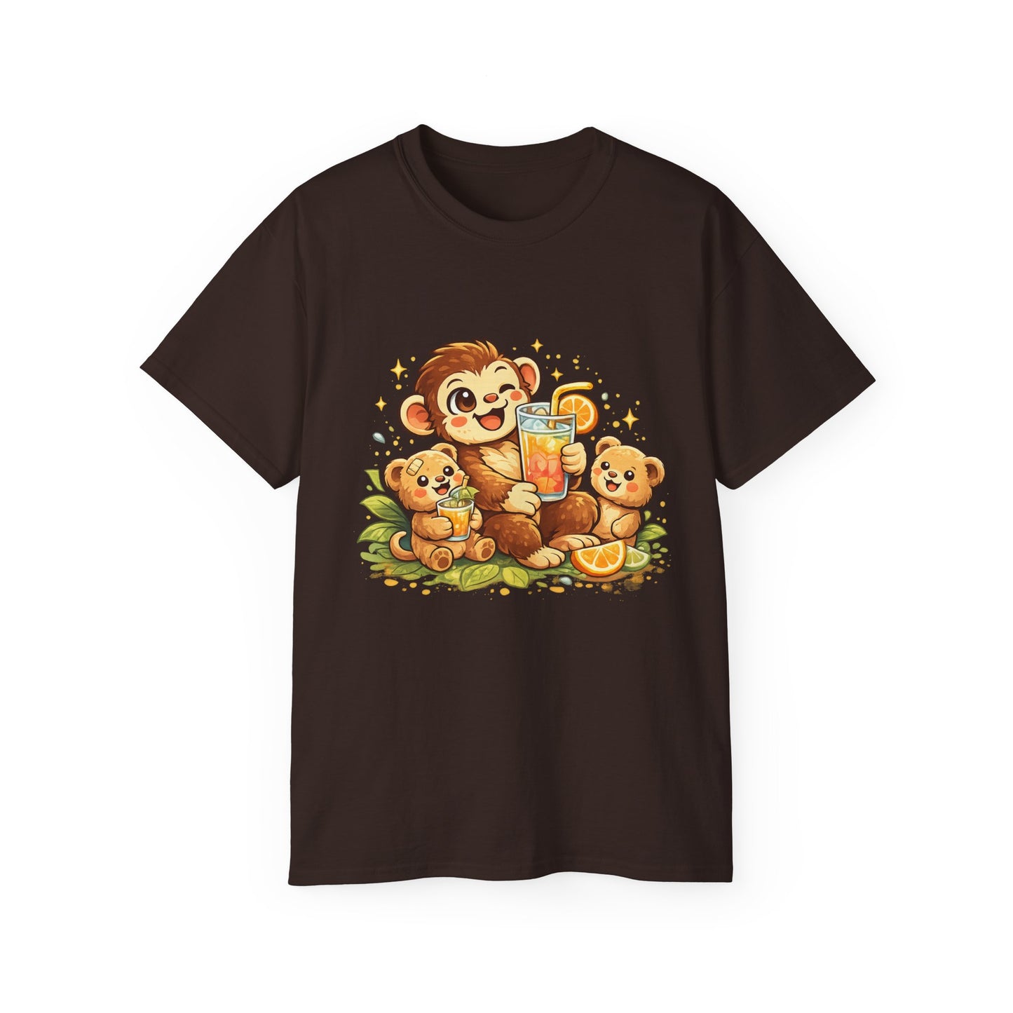 Cute Monkey Family Orange Juice T‑Shirt — Playful Tropical Kids Tee