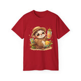 Cute Sloth Summer Tee — Sloth with Bubble Tea & Citrus Illustration Shirt