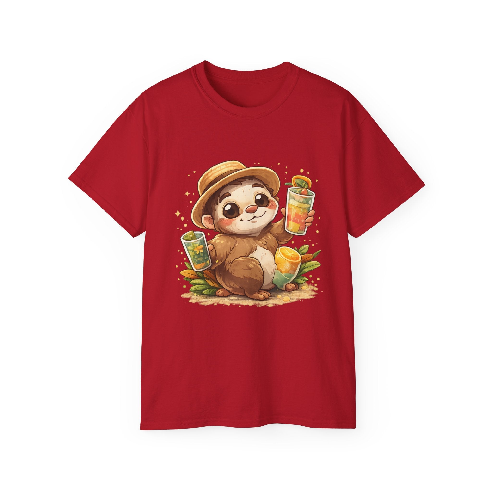 Cute Sloth Summer Tee — Sloth with Bubble Tea & Citrus Illustration Shirt